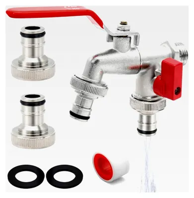 Produktbild von Gartenwasserhahn 1/2 Zoll mit zwei Schlauchanschlüssen