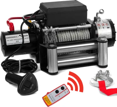Produktbild von ROTFUCHS Elektrische Seilwinde 12v mit Funkfernbedienung – 5909 kg 13000 lbs, 6 PS Power Offroad 4x4 Motorwinde Bergewinde Forst Seilzug mit Stahlseil