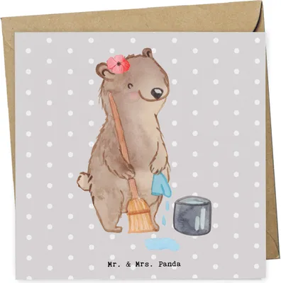 Produktbild von Mr. & Mrs. Panda Klappkarte Reinigungskraft Herz - Grau Pastell - Geschenk, Grußkarte, doppelkarte, faltkarte, Glückwunschkarte, anlasskarte