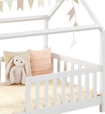 Produktbild von IDIMEX Hausbett NINA, Kinderbett mit Rausfallschutz 90x200, Massivholz Weiß