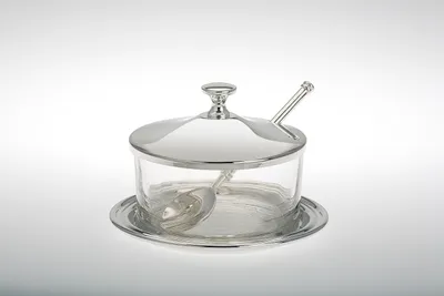 Produktbild von Parmesan-/Marmeladenglas mit Löffel versilbert H 6,0cm  D 10,0cm