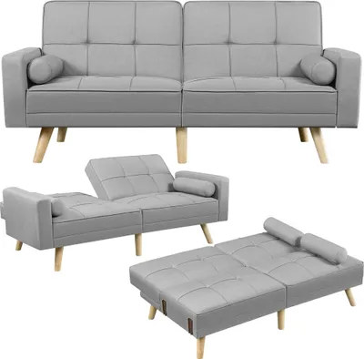 Produktbild von Yaheetech Schlafsofa Klappsofa mit Schlaffunktion Couch mit Verstellbarer Rückenlehne, Loungesofa Bettsofa Liegefläche 163 x 106 cm, Hellgrau