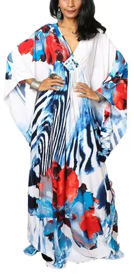 Zdjęcie produktu dla Solidchoice - Boho, kaftan, sukienka plażowa maxi w czarno-biały wzór