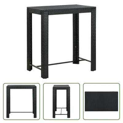 Image de The Living Store Table de bar de jardin noire 100x60,5x110,5 cm Poly rotin