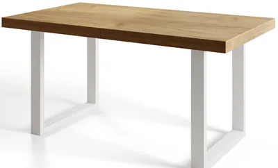 Produktbild von Esstisch Ausziehbar Loft-U, Moderner Wohnzimmertisch 160-260x90x77 cm, Craft  mit Metallbeinen in Weiß