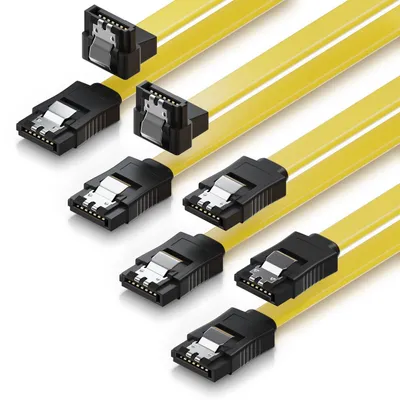 Produktbild von deleyCON 4x 50cm SATA III Kabel S-ATA 3 Datenkabel 6 GBit/s Verbindungskabel Anschlusskabel für HDD SSD - Metall-Clip - 2x Gerade zu Gerade + 2x 90° zu Gerade - Gelb