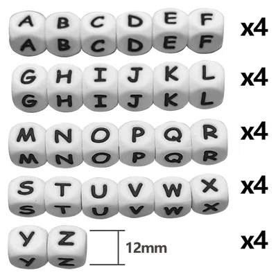 Produktbild von Silikonbuchstabenperlen, 104 Stück, 12 mm, für Schlüsselanhänger
