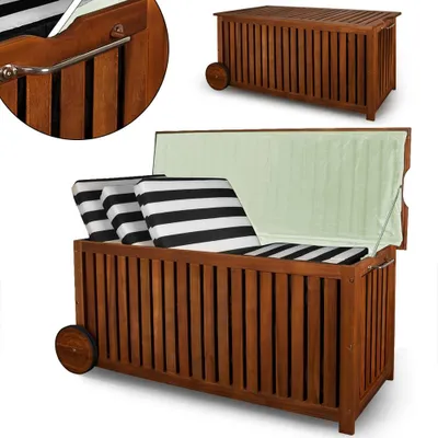 Productafbeelding van Kussenbox acaciahout 124x52x58cm met Wielen