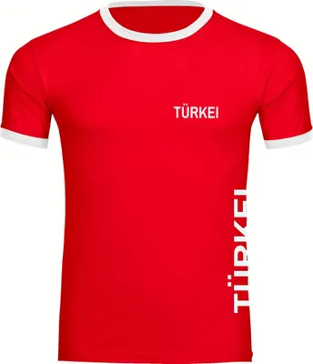 Produktbild von multifanshop Kontrast T-Shirt - Türkei - Brust & Seite, rot/weiß, Größe M