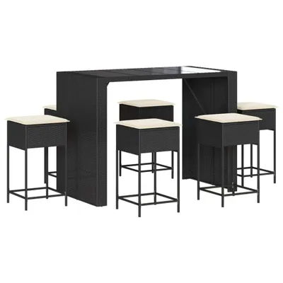 Produktbild von vidaXL 7-tlg. Gartenbar-Set mit Kissen Schwarz Poly Rattan