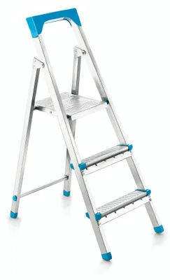 Productafbeelding van Evila Originals, traphek van 100% staal, grijs en turquoise, draagvermogen 120 kg, afmetingen 38,5 x 65,5 x 100 cm