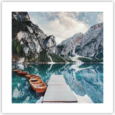 Produktbild von Poster - Poster ohne Rahmen - Boote Berge Hafen - 40x40 cm - Wand Bild - Wanddeko - Wandbilder - Kunstposter - Wandposter - Bilder - Kunstdruck - Wanddekoration - Wandbild - P2XAC40x40-5068