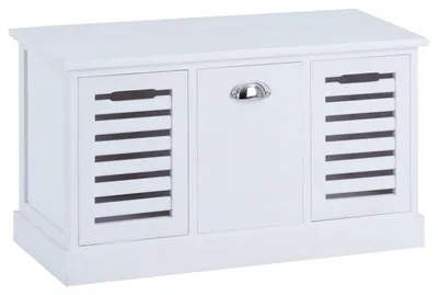 Produktbild von Sitzbank TRIENT Garderobenbank Sitztruhe in weiß mit 3 Schubkästen, Vintage Shabby Look Landhaus
