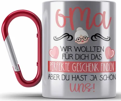 Produktbild von Trendation - Beste Oma Geschenk Edelstahl Tasse Karabiner Geburtstagsgeschenk Enkel Geschenkideen Lustig Geburtstag (Rot)