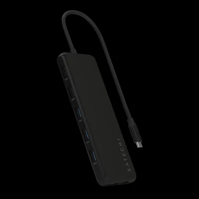 Produktbild von Satechi ST-P3D13K, USB Typ-C, HDMI, RJ-45, USB Typ-C, USB 3.2 Gen 1 (3.1 Gen 1) Type-A, DisplayPort, USB 2.0 Type-A, 10000 Mbit/s, 60 Hz, Schwarz, 85 W