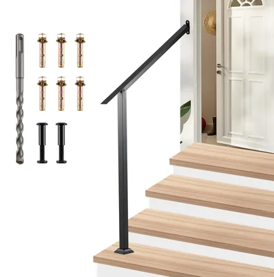 Produktbild von COSTWAY Treppengeländer Metall, Handlauf für 3 Stufen, winkelverstellbarer Treppenhandlauf, Eingangsgeländer für Innentreppen & Außentreppen 99x9x74cm