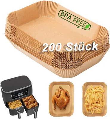 Produktbild von Backpapier für Ninja Heißluftfritteuse, 200 Stück 22cm Airfryer Backpapier für Dual Zone, XXL Air Fryer Accessories kompatibel mit AF400EU 7.5-9.5L Ninja, Princess und anderen Dual Zone Air Fryer