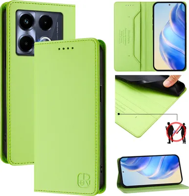 Immagine prodotto di Custodia in pelle per Infinix Note 40 4G, flip case con slot per carte, portafoglio e supporto Verde