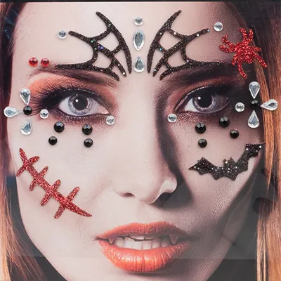Produktbild von Gesichts Tattoo - Halloween Glitzer Aufkleber Set  Klebetattoos Temporäre Tattoos Karneval
