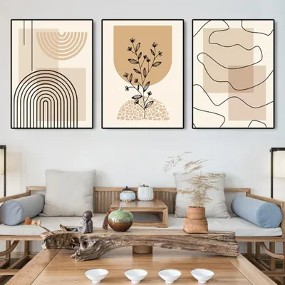Produktbild von Poster Set 3er Moderne Wandbilder Boho Deko 21x30cm Leinwand Beige