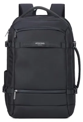 Image de Sac à dos unie Aoking, noir, en polyester, 48 cm. Sac de voyage avec fermetures éclair et compartiments