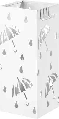 Immagine prodotto di Portaombrelli in metallo - Portaombrelli - 20x20x49 cm - Quadrato - Con vaschetta raccogli gocce - Con gancio - Design moderno - Mobile - Bianco