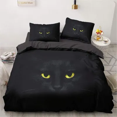 Produktbild von Bettwäsche Katze 200x220cm Schwarz Microfaser 2 Kissenbezüge 80x80cm Reißverschluss