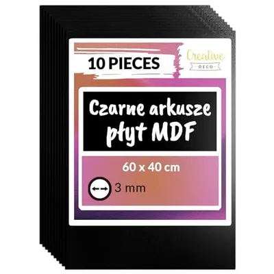 Zdjęcie produktu dla Creative Deco 10x Płyta MDF | 600x 400x 3 mm | Czarny | Idealne do modelarstwa, pirografii, cięcia laserem, frezowania, ploter CNC, wyrzynarki