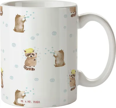 Produktbild von Mr. & Mrs. Panda Tasse Waschbär - Weiß - Geschenk, Tagträumen, Teetasse, Becher, Teebecher, Plan, Pott, Fröhlich, Trinkbecher, Lustige Sprüche, Seifenblasen, Waschen