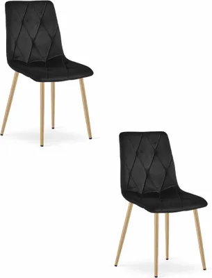 Produktbild von Esszimmer, Wohnzimmer, Bürostuhl LIBRA 2 Stück schwarzer Samt / Beine Holzfarbe