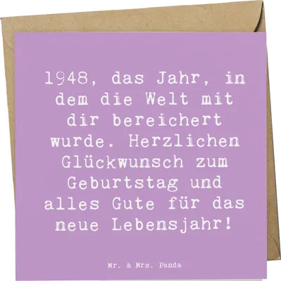 Produktbild von Mr. & Mrs. Panda Klappkarte Spruch 1948 Geburtstag - Lavendeltraum - Geschenk, Geburtstagsgeschenk, Grußkarte, Geburtstagsglückwünsche, besondere Botschaft, faltkarte