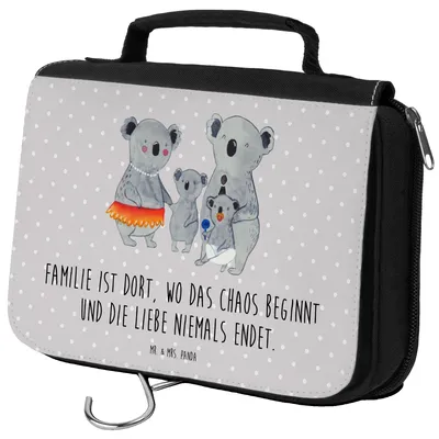 Produktbild von Mr. & Mrs. Panda kosmetiktäschchen Koala Familie - Grau Pastell - Geschenk, Kulturbeutel, Koalas, kulturtäschchen, Kulturtasche, Muttertag, Waschtasche, Kosmetiktasche