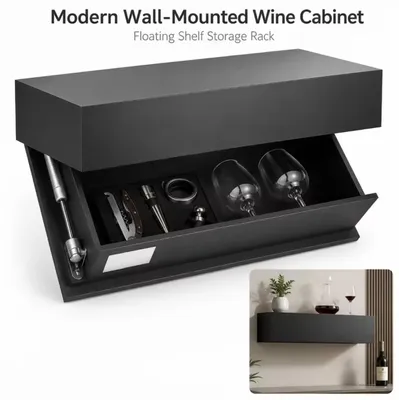 Produktbild von Wandregal mit Geheimfach Regal mit Schublade Holz Wandmontiert