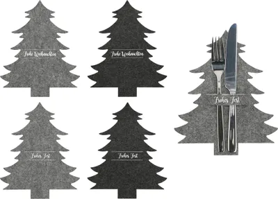 Produktbild von 6 x Besteckhalter aus Filz in Tannenbaum-Optik Bestecktaschen Weihnachtlich Besteckbeutel