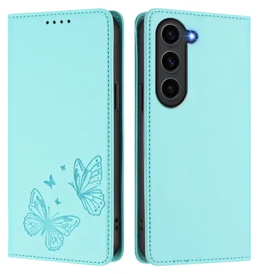 Image de Étui en cuir pour Samsung Galaxy S23 FE, motif papillon, étui portefeuille à rabat avec support, vert menthe