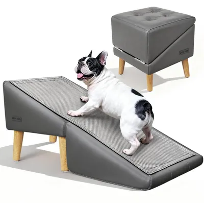 Immagine prodotto di Scala per cani 2-in-1 | 40 cm | pieghevole | Struttura in legno massello | Grigio