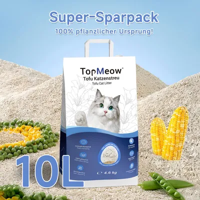 Produktbild von TopMeow Tofu Katzenstreu 4,6 kg, 100% pflanzlich, 3-Sekunden Schnellklumpen, staubarm & starke Geruchsbindung, Hohe Saugfähigkeit Klumpstreu
