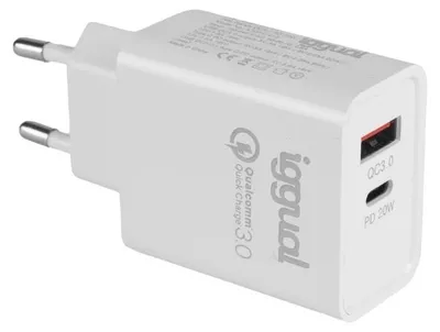 Imagen del producto de iggual Cargador doble USB QC3.0 + tipo C PD 20W
