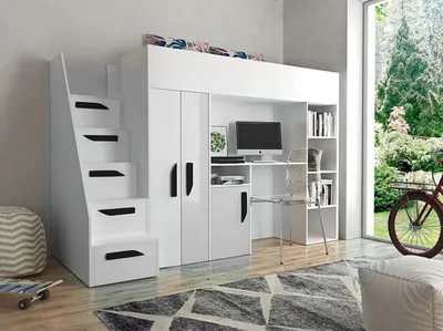 Obrázek produktu pro Zvýšená multifunkční postel 90x200 GRACLA - bílá / lesklá bílá / černá
