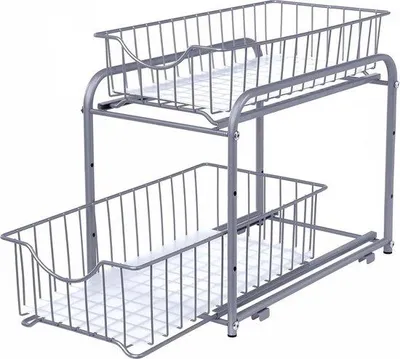 Produktbild von Famanu Küchenorganizer mit 2 Ausziehbaren Schubladen - Stapelbarer Schubladenorganisator für Schränke, Badezimmer, Silber