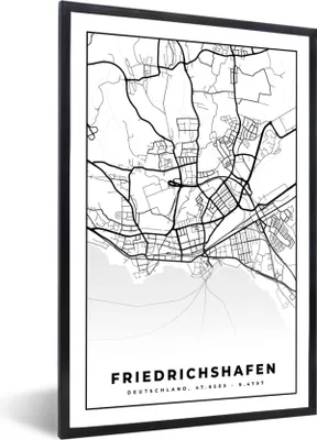 Produktbild von MuchoWow® Gerahmtes Poster Friedrichshafen - Karte - Stadtplan - Karte 20x30 cm - Poster mit Schwarzem Bilderrahmen Wandposter Rahmen Foto Bilder - Drucken - Bilder Poster im Rahmen