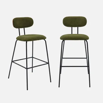 Produktbild von sweeek - 2er Set Barhocker mit nussbaumfarbenem Holzdekor und schwarzen Metallbeinen - Khaki