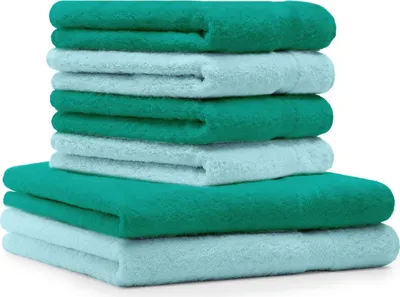 Produktbild von Betz 6-tlg. Handtuch-Set PREMIUM - 2 Liegetücher 4 Handtücher 100% Baumwolle  Farbe: smaragdgrün und türkis