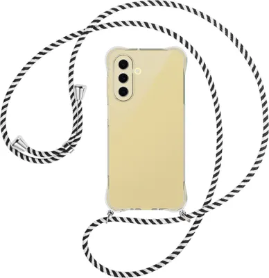 Produktbild von Handykette Backcover-Schutzhülle mit Band (Metall silberfarben) für Samsung Galaxy A26 5G - schwarz/weiß gestreift