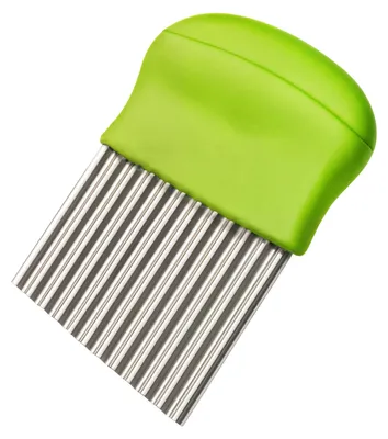 A single potato cutter with a green handle and silver blades.