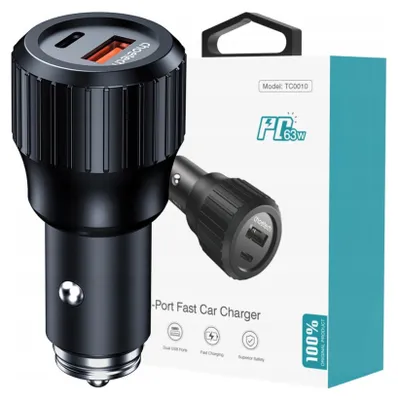 Obrázek produktu pro Choetech 63W Dual USB-C 45w+ USB-A 18w fast car charger (black)
