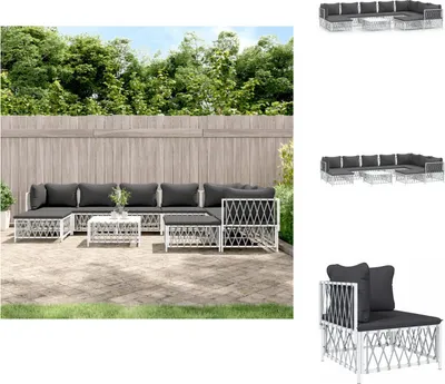 Produktbild von vidaXL 10-tlg. Garten-Lounge-Set mit Kissen Weiß Stahl -  Gartenmöbel-Sets