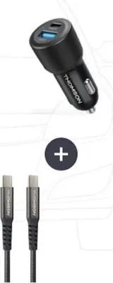 Immagine prodotto di Caricabatteria per auto Thomson 60 W + cavo USB-C 65 W, 1,50 m, ricarica rapida, 12/24 V