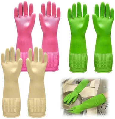 Produktbild von Hauswäschehandschuhe aus Naturkautschuk, 38 cm, antislip, herstellbar, wasserdicht, ideal für Hauswäsche, Gartenarbeit und Reinigung