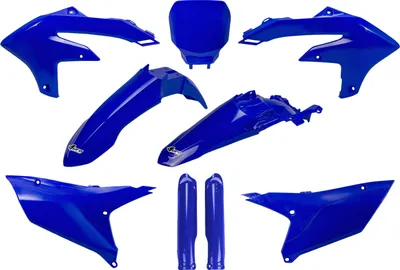 Zdjęcie produktu dla Zestaw osłon UFO PLAST, 9-częściowy zestaw osłon z tworzywa sztucznego z osłoną widelca do motocykla Yamaha YZ F 250 / 450 cm³, rok produkcji 2023–2026, kolor: niebieski OEM
